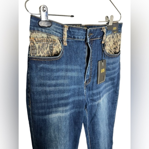Lucky & Blessed Women’s Leopard Cuffed Denim Flare Jeans - Picture 5 of 13